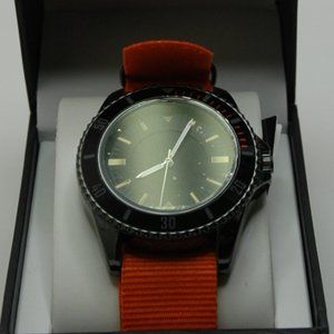 INC Men's Orange Grosgrain Strap Watch 44mm, Created for Macy's